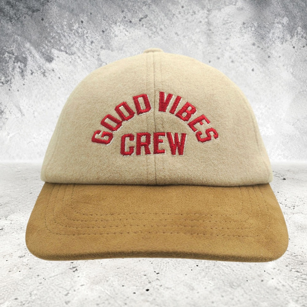 Old Navy Good Vibes Crew Hat Beige Fleece Strapback Buckle Baseball Cap NWOT